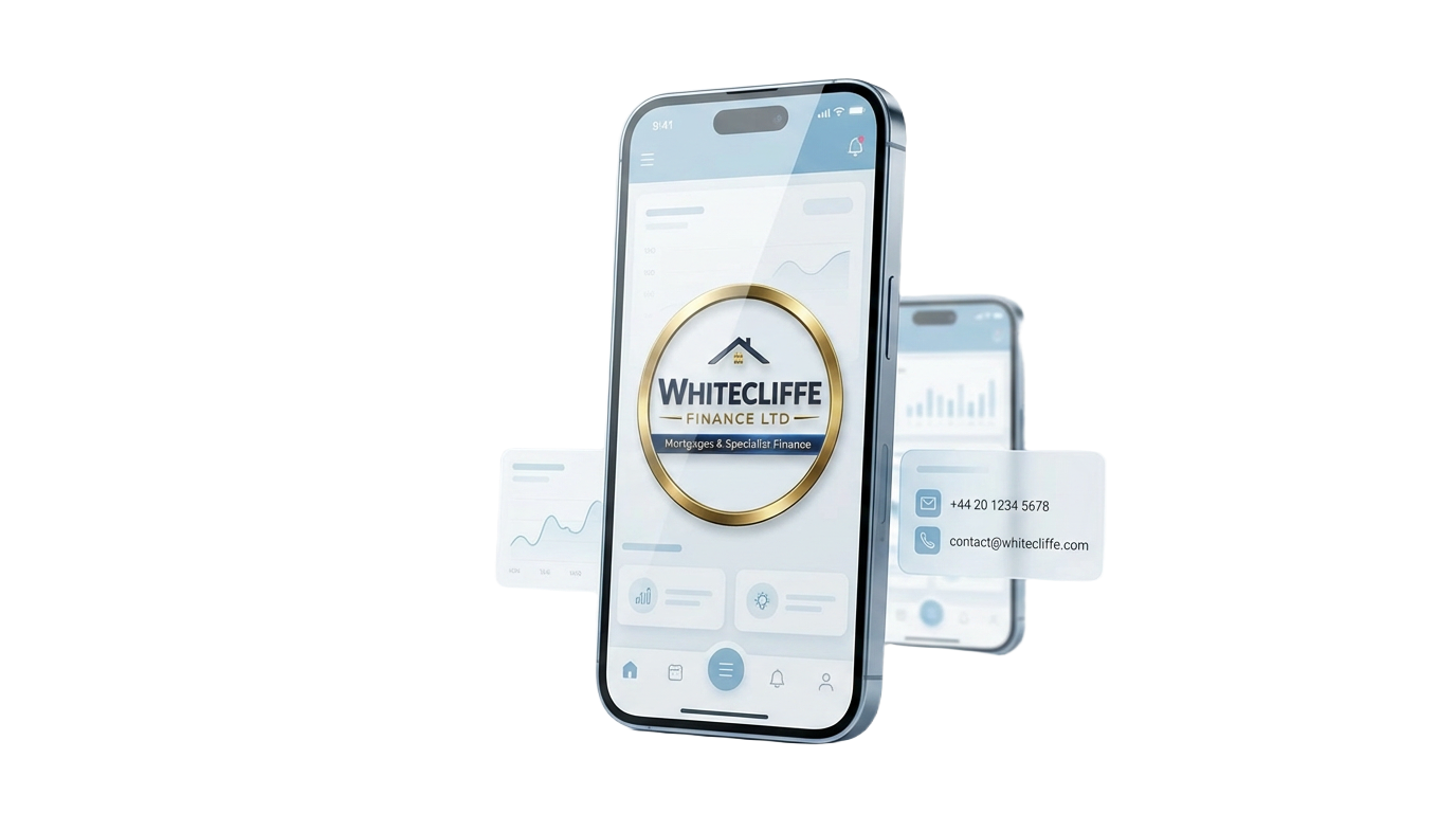 Whitecliffe Finance mobile app showing contact details